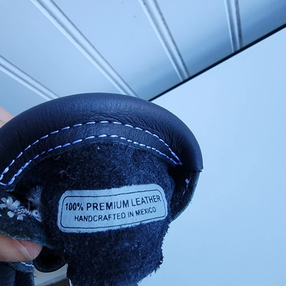 Coral Pear Genuine Premium Leather Classic Infant Moccasin Baby Navy Blue Sz 1